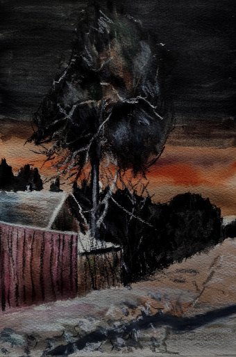 Drawing "Evening" by illustrator Stanislav Bazylev pastel paper at Jose Art Gallery