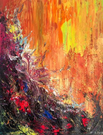 Graphique "Devenez une flamme", illustrateur Asiya Ray peinture en aérosol plâtre à la Jose Art Gallery