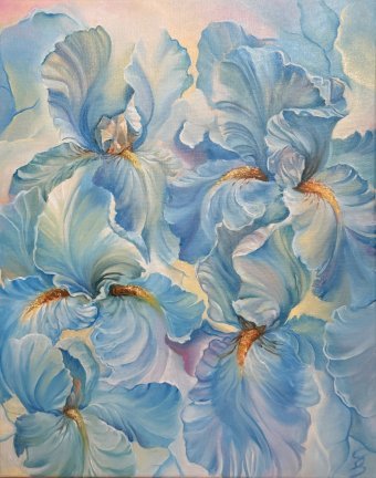 Графика "Небесный Цвет Ирисов: Абстрактная Гармония", иллюстратор Сана Світла масляная краска холст в Jose Art Gallery