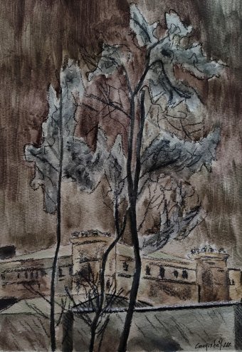 Drawing "Place of oppression" by illustrator Stanislav Bazylev pastel paper at Jose Art Gallery