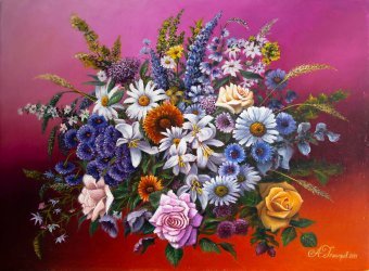 Painting "Floral arrangement" by painter Andrey Goncharov oil scratchboard at Jose Art Gallery
