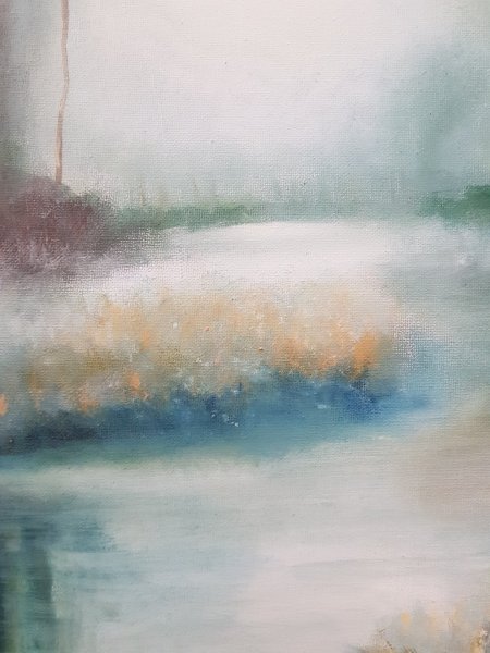 Additional view 2: Figurative Landscape Painting Water and Forest Landscape at Dawn by painter Mercedes Gordo oil canvas 
