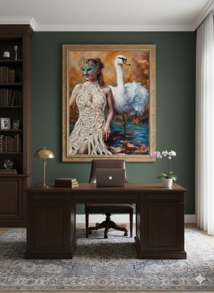 Additional view 2: Surrealism Mythological Painting Secret Pond by painter Selena Sashina oil canvas 