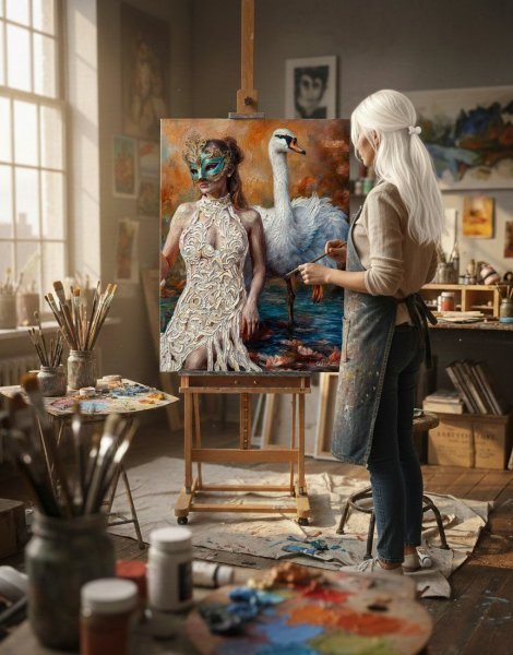 Additional view 8: Surrealism Mythological Painting Secret Pond by painter Selena Sashina oil canvas 