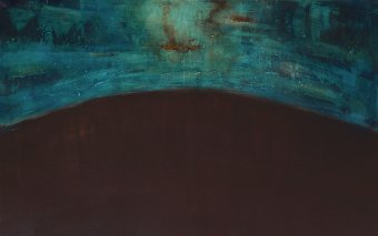 Teal and Brown Horizon Abstract Art
