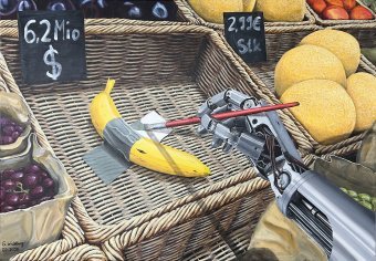 Painting "Humanoid robot paints" by painter Günter Wideburg acrylic canvas at Jose Art Gallery