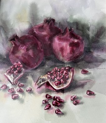 Живопись "Гранаты", живописец Татьяна Левина смешанная техника граттажная доска в Jose Art Gallery