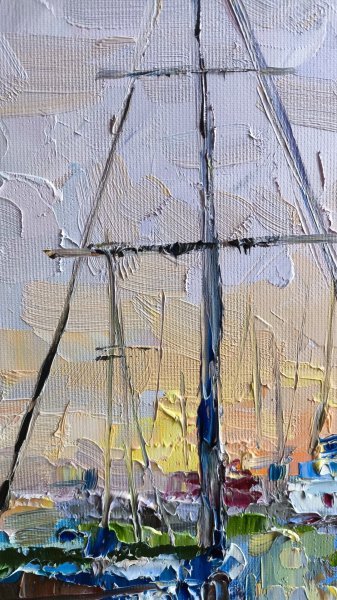 Additional view 4: Impressionism Marine Art Painting Quiet harbor at sunset by painter Anastasia Kozorez oil canvas 