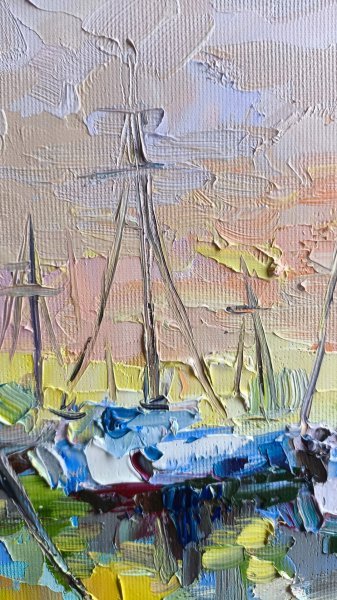 Additional view 5: Impressionism Marine Art Painting Quiet harbor at sunset by painter Anastasia Kozorez oil canvas 