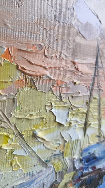 Additional view 8: Impressionism Marine Art Painting Quiet harbor at sunset by painter Anastasia Kozorez oil canvas 