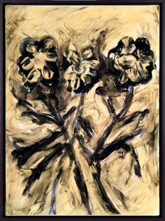 Painting "Abstract Yellow Flowers in Motion" by painter Hannibal acrylic paper at Jose Art Gallery