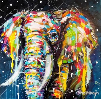 Pintura "Retrato colorido de elefante", pintor Aliaksandra Tsesarskaya acrílico lienzo en Jose Art Gallery
