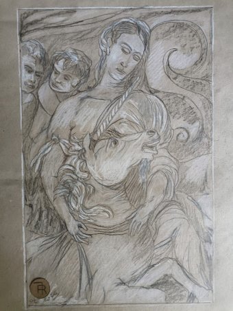 Drawing "The Virgin and the Unicorn: Strength That Becomes a Caress" by illustrator roberto ferrando pencil paper at Jose Art Gallery