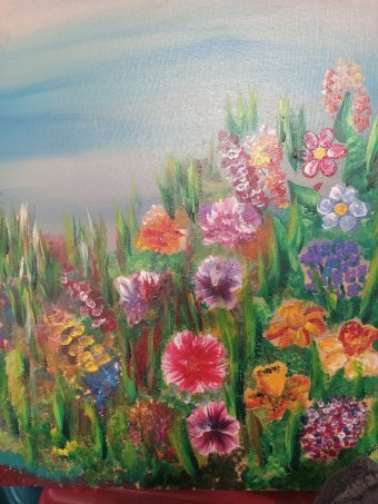 Painting "Vibrant Garden Blossoms in Acrylic" by painter TerraSunrise acrylic canvas at Jose Art Gallery