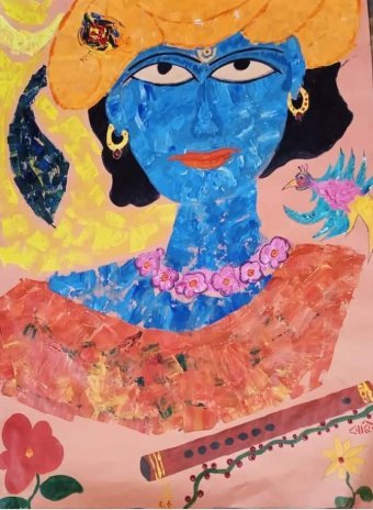 Malerei "Krishnas Betrachtungen über die göttliche Liebe", maler/-in Barindam Bose Acryl Papier in der Jose Art Gallery