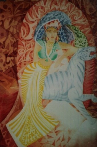 Pittura "L'eredità di Cleopatra: potere e mistero", pittore Barindam Bose acquerello carta alla Jose Art Gallery