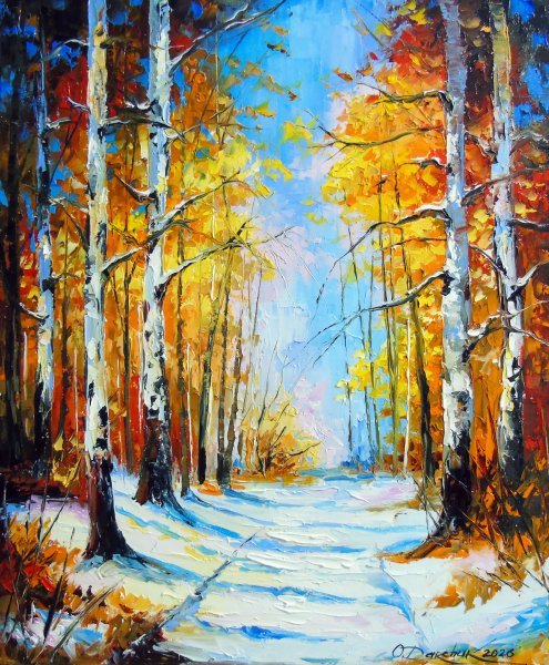 無印良品　IDEE 秋山花 「The Time Of Forests」 Birch Forest. First Snow. Painting by Olha Darchuk