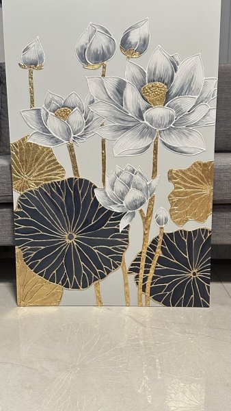 Additional view 1: Minimalism Flower Painting Japanese garden by painter Larisa Robins acrylic wood 