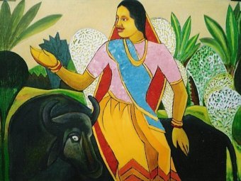 Malerei "Durga (Ländliches Indien)", maler/-in Barindam Bose Mischtechnik Karton in der Jose Art Gallery