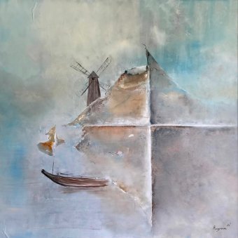 Malarstwo "Między: Zamglony pejzaż morza i wiatru", malarz Monika Muszyńska olej płótno w Jose Art Gallery