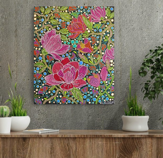 Additional view 1: Contemporary Art Flower Painting Magnolia by painter Oxana Lazari acrylic canvas 