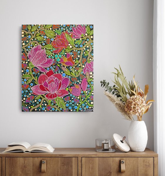Additional view 2: Contemporary Art Flower Painting Magnolia by painter Oxana Lazari acrylic canvas 