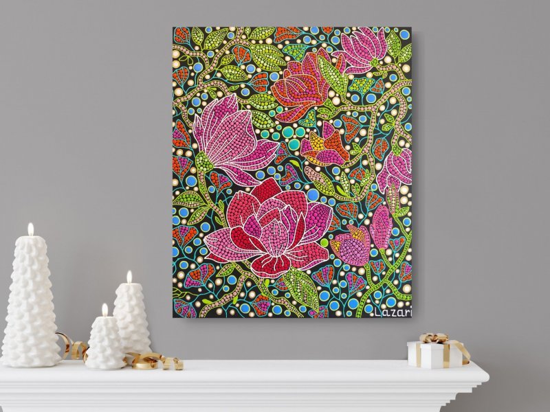 Additional view 5: Contemporary Art Flower Painting Magnolia by painter Oxana Lazari acrylic canvas 