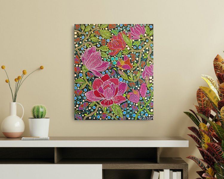 Additional view 6: Contemporary Art Flower Painting Magnolia by painter Oxana Lazari acrylic canvas 