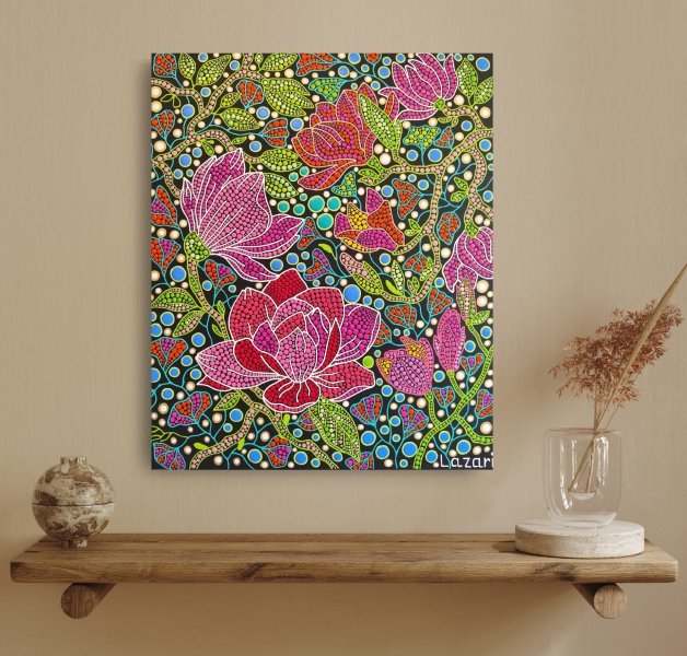 Additional view 10: Contemporary Art Flower Painting Magnolia by painter Oxana Lazari acrylic canvas 