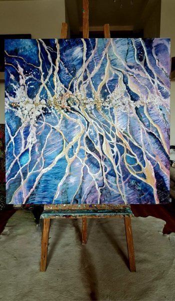 Additional view 1: Abstract Marine Art Painting Veins of the Ocean by painter Olena Rudnieva oil canvas 