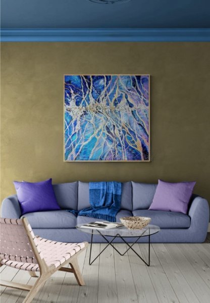 Additional view 2: Abstract Marine Art Painting Veins of the Ocean by painter Olena Rudnieva oil canvas 