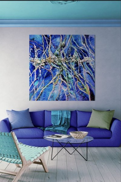 Additional view 3: Abstract Marine Art Painting Veins of the Ocean by painter Olena Rudnieva oil canvas 