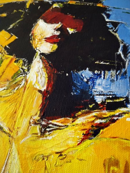 Additional view 3: Expressionism Portrait Painting Composition with a Hat by painter Alexander Aksyonov acrylic canvas 