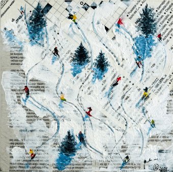 Painting "Momentum on the Slopes" by painter Oksana Shevchenko mixed method wood at Jose Art Gallery
