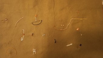 Drawing "Minimalist Embroidery on Playful Felt" by illustrator Bia Prado mixed method fabric at Jose Art Gallery