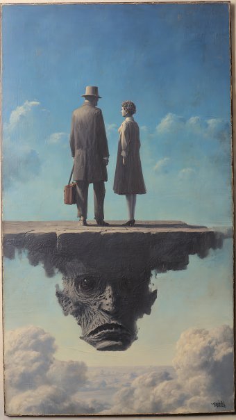 Painting "Surreal Haunted Vintage Love Story" by painter Aden Pink Studio oil canvas at Jose Art Gallery