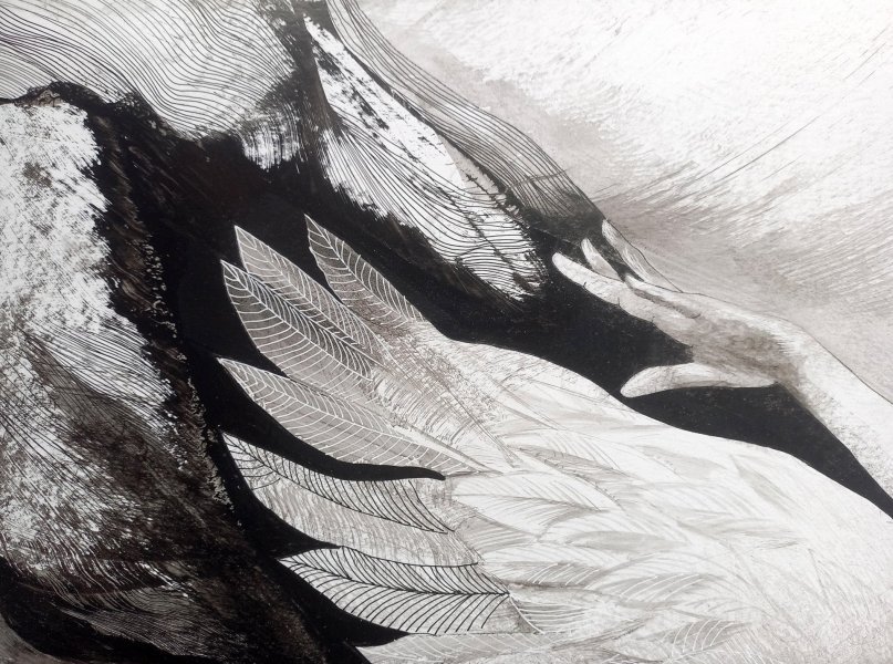 Additional view 6: Figurative Portrait Drawing Getting Used to Wings by illustrator Lana Korolievskaia ink cardboard 