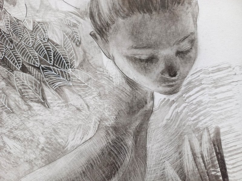 Additional view 8: Figurative Portrait Drawing Getting Used to Wings by illustrator Lana Korolievskaia ink cardboard 