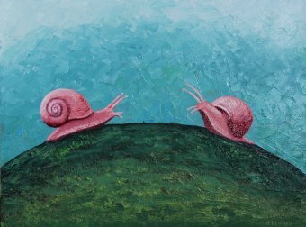 Pittura "Lumache rosa", pittore Andriy Klishin olio cartone alla Jose Art Gallery