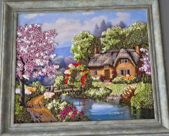 Живопись "Пробуждение Старого поместья в шелковых лентах", живописец Сніжана Кійко смешанная техника ткань в Jose Art Gallery