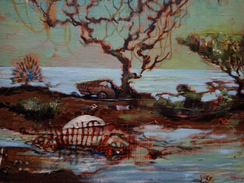 Additional view 3: Conceptual Landscape Painting A place to escape (escape). by painter Serhiy Roy oil canvas 