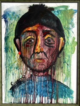 Painting "Beanie" by painter Sophie Roman oil wood at Jose Art Gallery