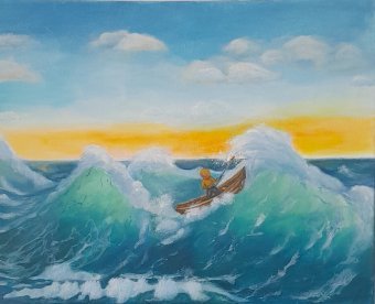 Painting "Strength Amidst the High Waves" by painter Fa Ley acrylic canvas at Jose Art Gallery