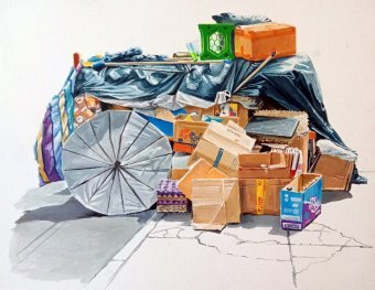 Malarstwo "Estetyka zbieractwa", malarz leonardo reina akryl papier w Jose Art Gallery