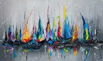 Pittura "Vele silenziose", pittore Liubov Kuptsova olio tela alla Jose Art Gallery