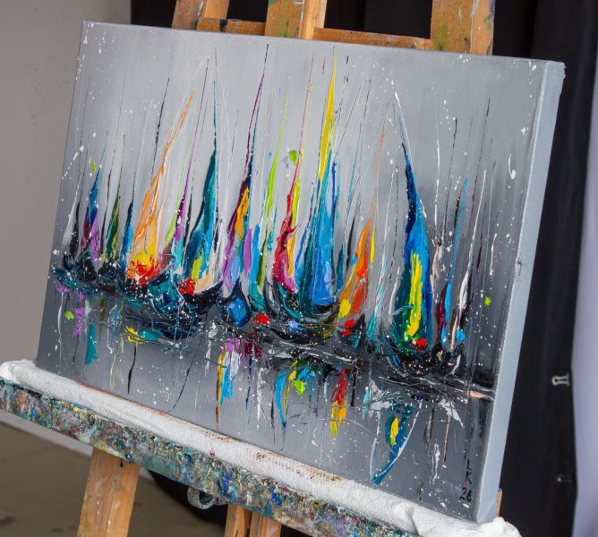 Additional view 2: Abstract Marine Art Painting Silent Sails by painter Liubov Kuptsova oil canvas 