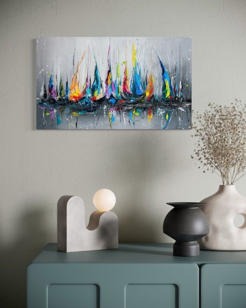 Additional view 6: Abstract Marine Art Painting Silent Sails by painter Liubov Kuptsova oil canvas 