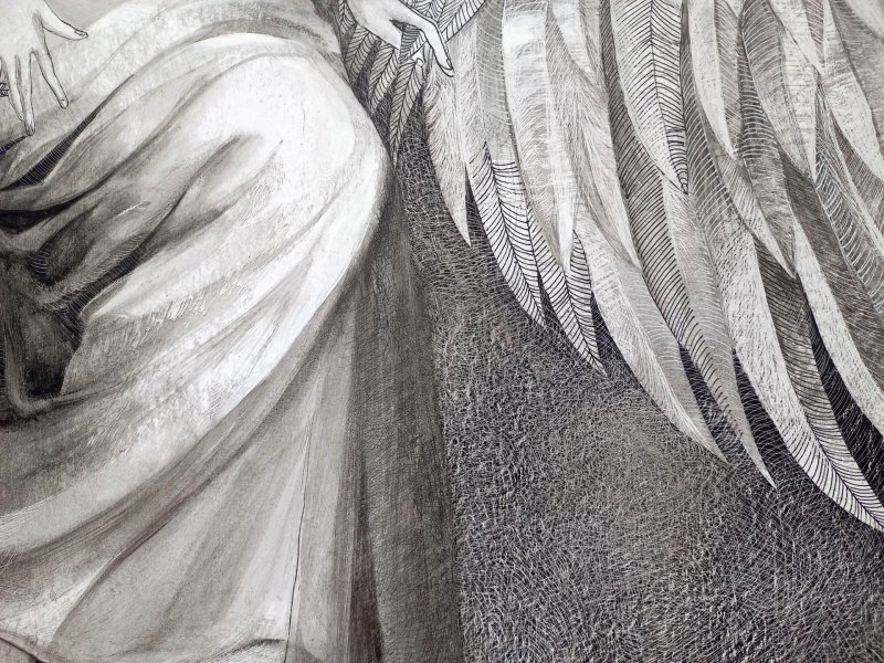 Additional view 2: Figurative Portrait Drawing Time to Let Go by illustrator Lana Korolievskaia ink cardboard 