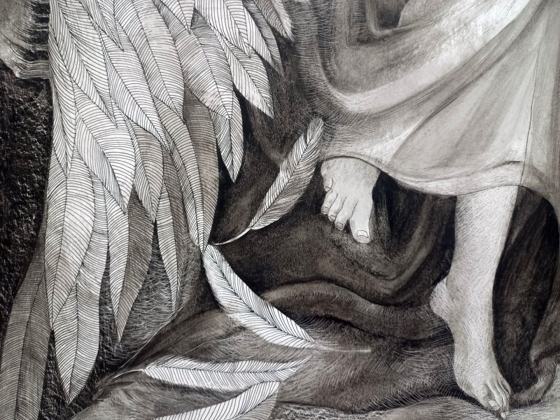 Additional view 3: Figurative Portrait Drawing Time to Let Go by illustrator Lana Korolievskaia ink cardboard 