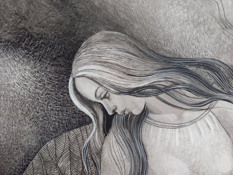 Additional view 5: Figurative Portrait Drawing Time to Let Go by illustrator Lana Korolievskaia ink cardboard 